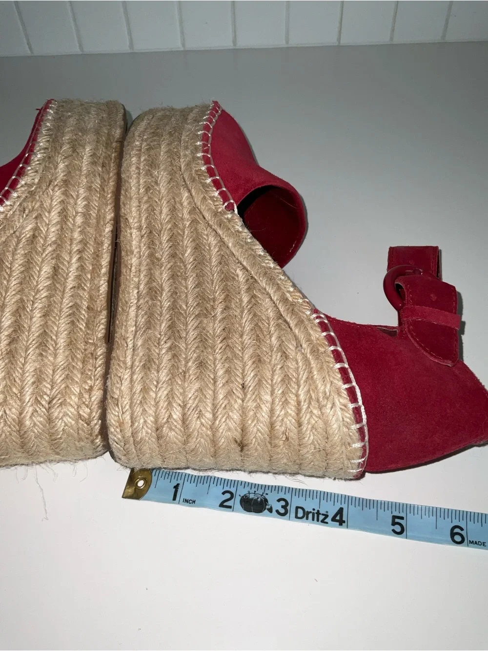 Marc Fisher Red Suede Espadrille Wedge Sandals with Ankle Buckle